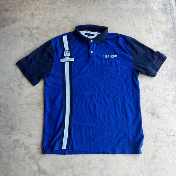 Blue Tommy Hilfiger polo shirt w stripe y2k mens size XXL - Picture 1 of 2